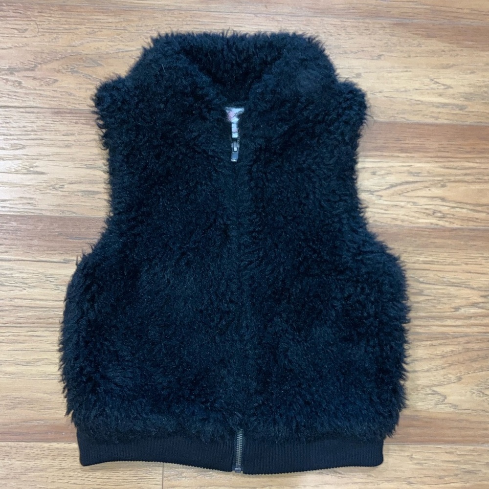 Girls Tiff Furry Black Zippered Front Lined Vest Size Youth Large (7/8)